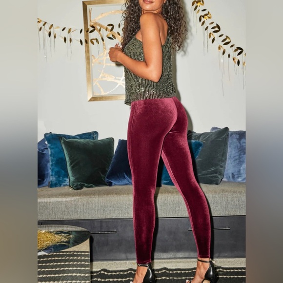 Spanx Leggings Women’s XS Velvet Legging Rich Burgundy Red Shapewear Stretch - Picture 1 of 11
